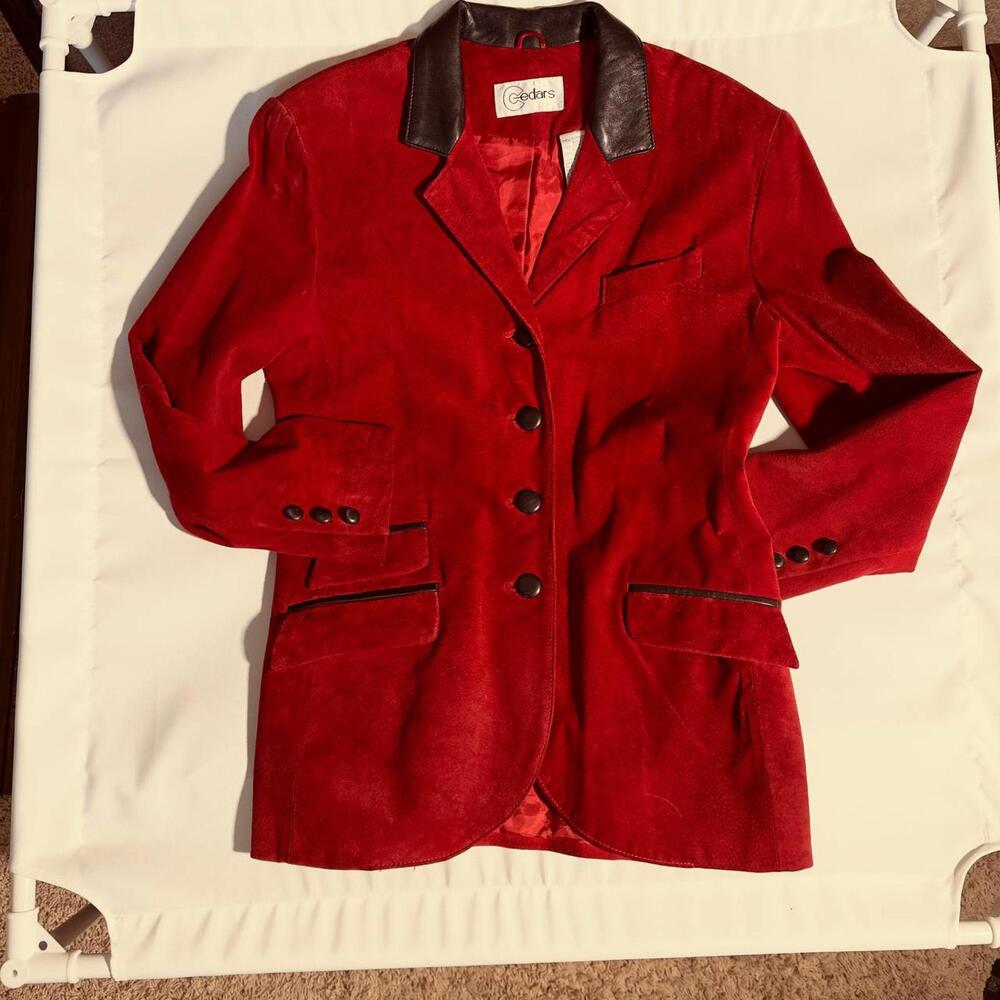 vintage red suede and black leather M 3 pockets classical look